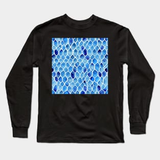 Blue tile watercolor pattern Long Sleeve T-Shirt